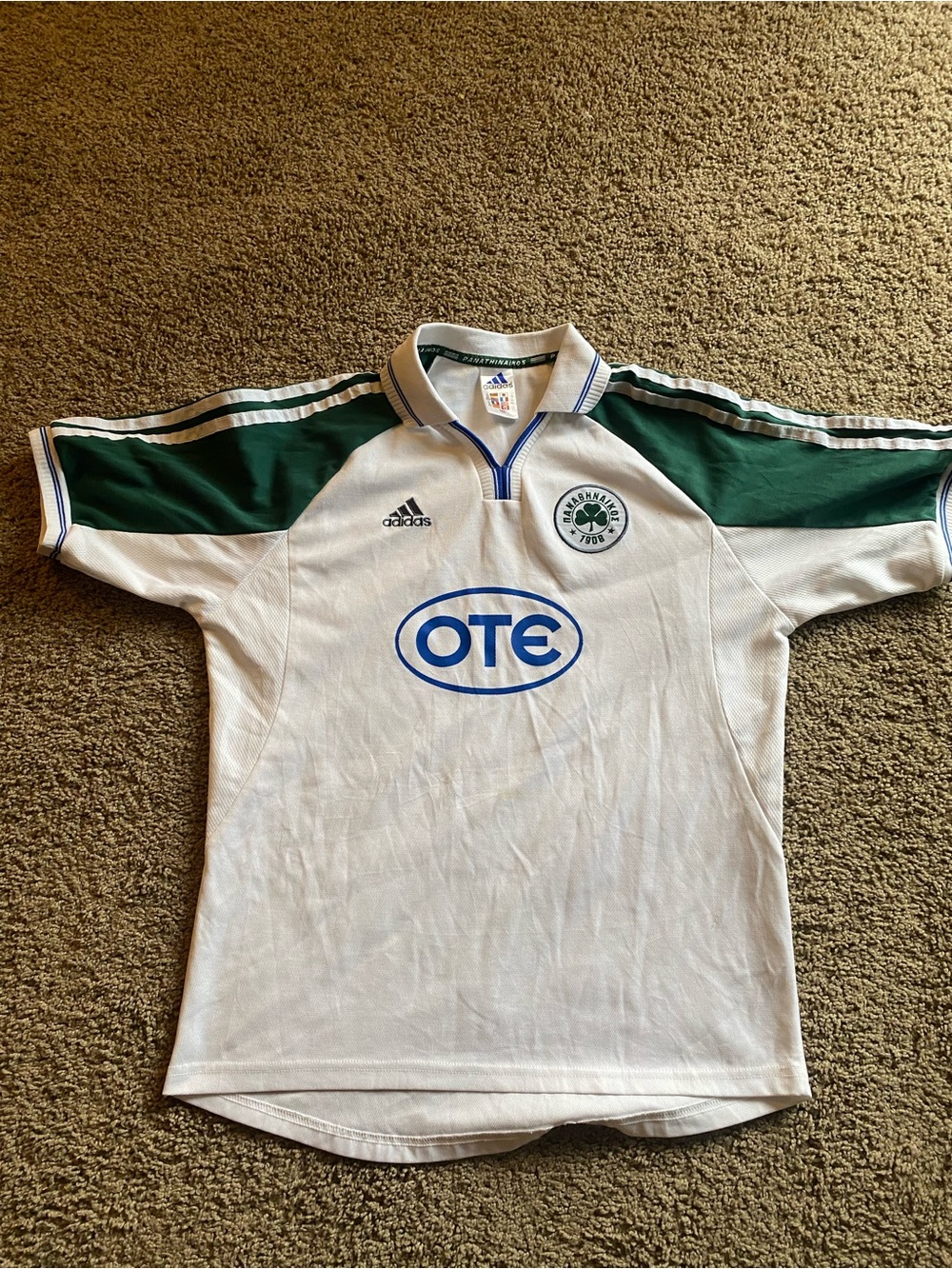 Adidas Kids Sz L White & Green Soccer Jersey - Panathinaikos Inspired